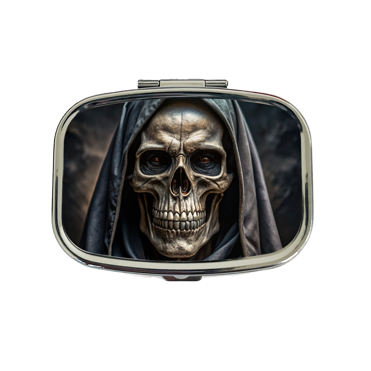 Close-Up Of Grim Reaper Skull Face Halloween Travel Pill Box Case