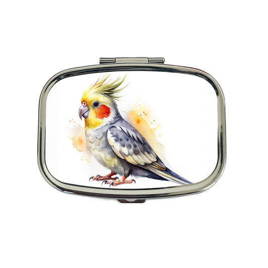 Cockatiel Parrot Bird Watercolor Travel Pill Box Case