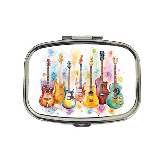 Colorful Guitar Collection Watercolor Travel Pill Box Case