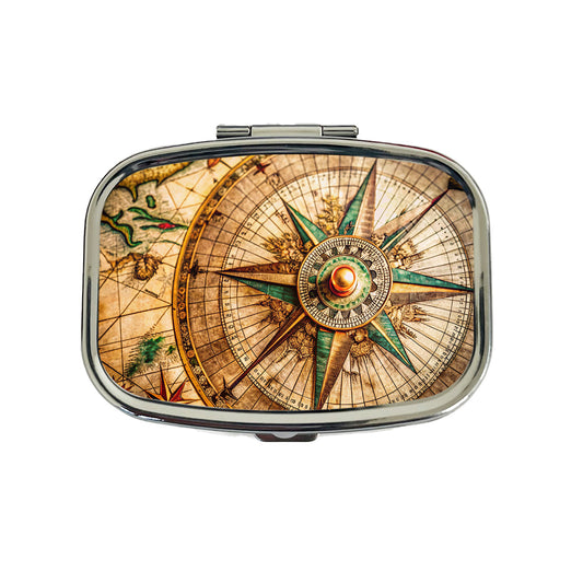 Compass Rose on an Ancient Nautical Maritime Map Travel Pill Box Case