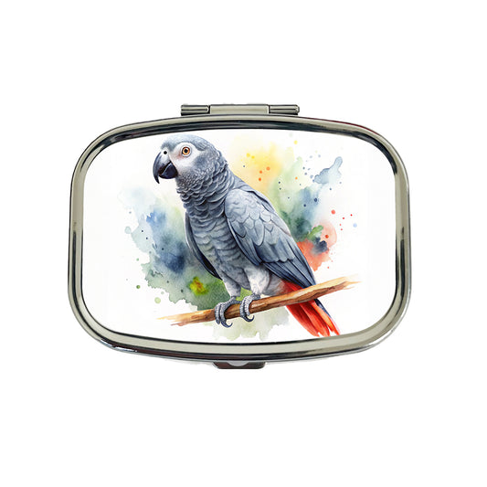 Congo African Grey Parrot Watercolor Travel Pill Box Case