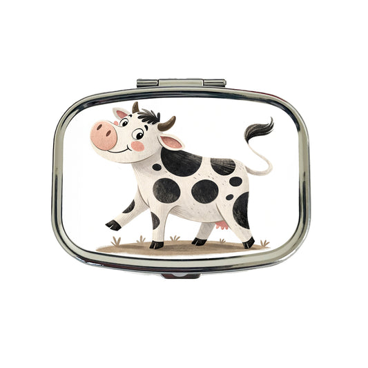 Cow Children's Illustration Style Travel Pill Box Case