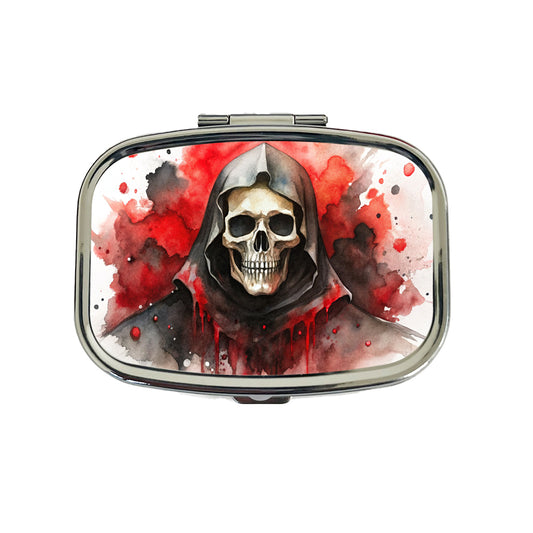 Death Grim Reaper Black Red Shades Watercolor Travel Pill Box Case