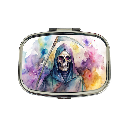 Death Grim Reaper Watercolor Halloween Travel Pill Box Case