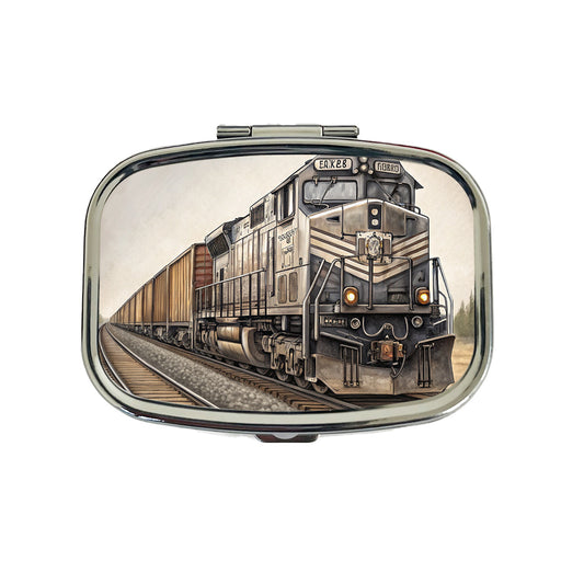 Diesel Locomotive Pulling A Long Line Of Freight Cars Travel Pill Box Case