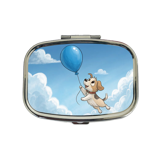 Dog Carried by Blue Balloon into the Sky Travel Pill Box Case