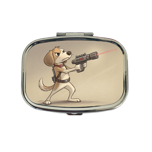 Dog With Laser Gun Sci-fi Cartoon Travel Pill Box Case