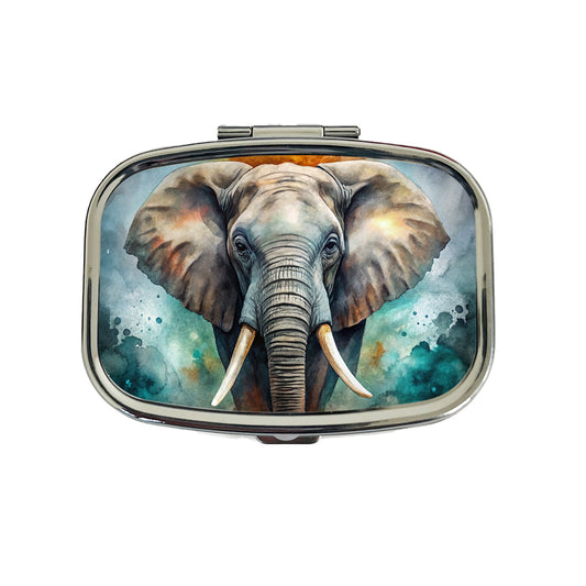 Elephant on Black Watercolor Background Travel Pill Box Case