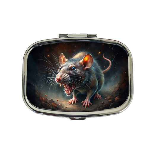 Evil Angry Rat Black Watercolor Travel Pill Box Case