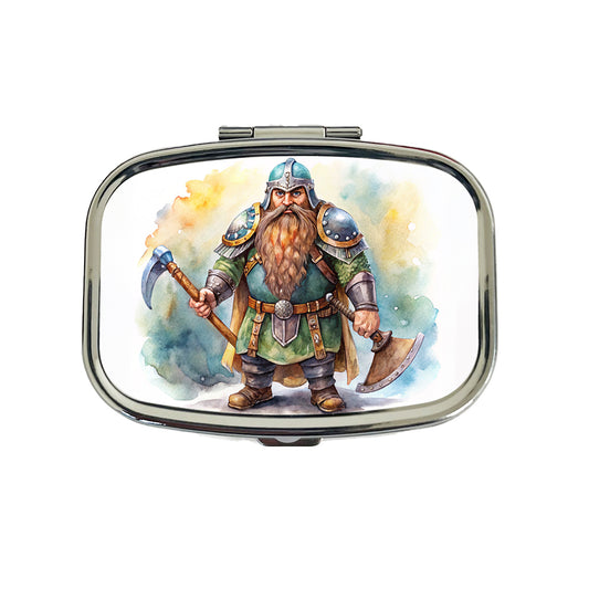 Fantasy Dwarf Fighter Warrior Tank Watercolor Travel Pill Box Case