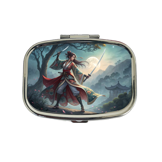 Fantasy Female Warrior Classic Japanese Anime Style Travel Pill Box Case