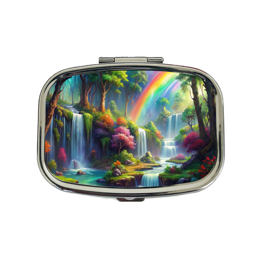 Fantasy Forest Rainbow Waterfalls Watercolor Travel Pill Box Case