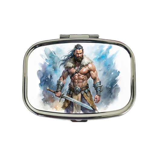 Fantasy Male Barbarian With Two-Handed Sword Travel Pill Box Case