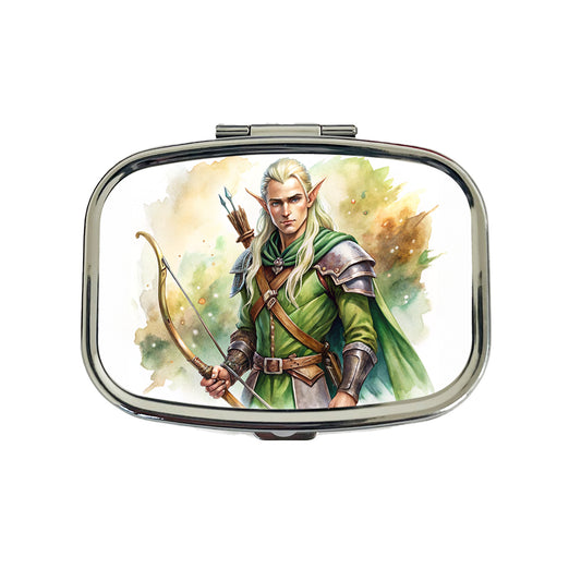 Fantasy Male Elven Ranger Archer Warrior Watercolor Travel Pill Box Case