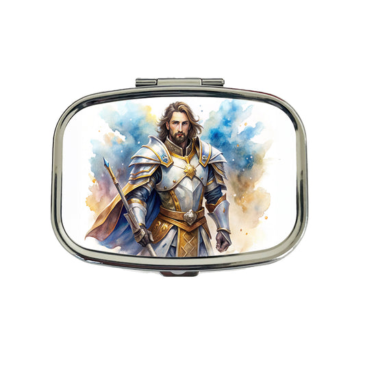 Fantasy Male Paladin Warrior Watercolor Travel Pill Box Case