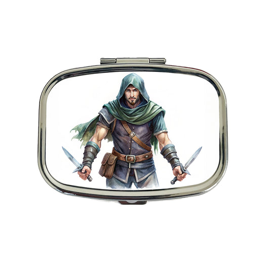 Fantasy Male Thief Rogue with Daggers Watercolor Travel Pill Box Case
