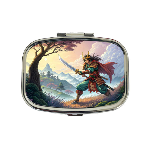 Fantasy Warrior with Sword Classic Japanese Anime Style Travel Pill Box Case
