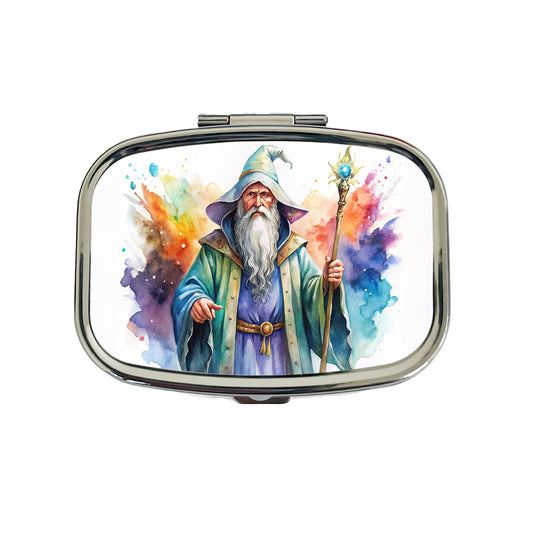 Fantasy Wizard Magician Magic User Watercolor Travel Pill Box Case