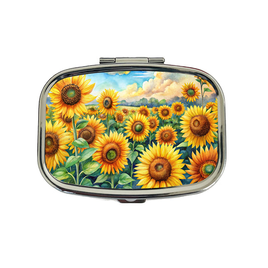 Field Of Sunflowers Watercolor Travel Pill Box Case
