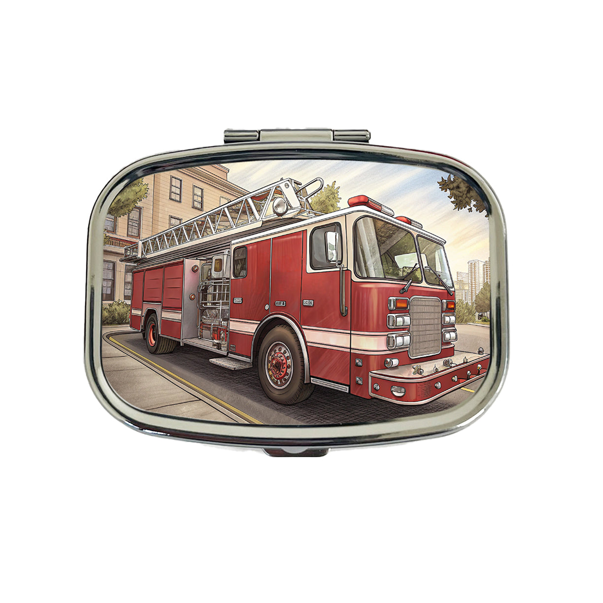 Fire Engine Firefighter Ladder Truck Travel Pill Box Case
