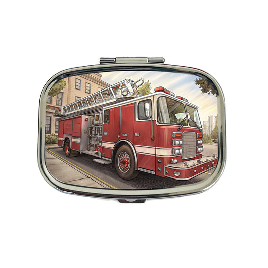 Fire Engine Firefighter Ladder Truck Travel Pill Box Case