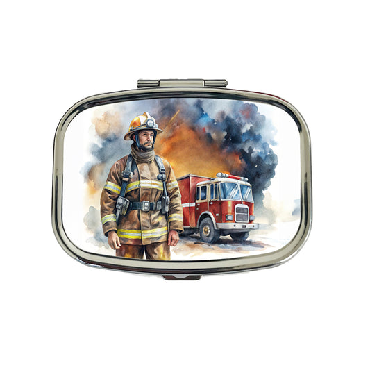 Firefighter and Fire Engine Watercolor Travel Pill Box Case