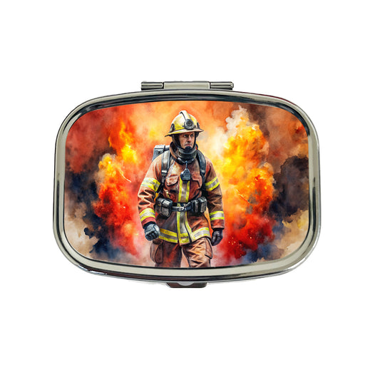 Firefighter Walking Out of Flames Watercolor Travel Pill Box Case
