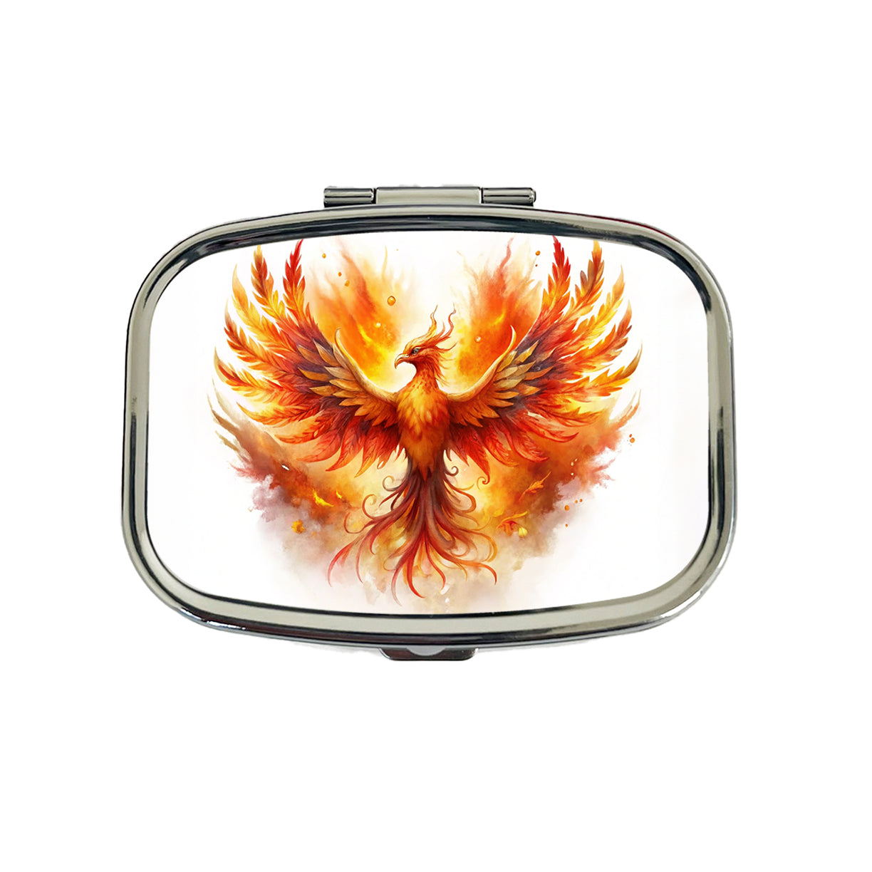 Flaming Phoenix Rising Fantasy Watercolor Travel Pill Box Case
