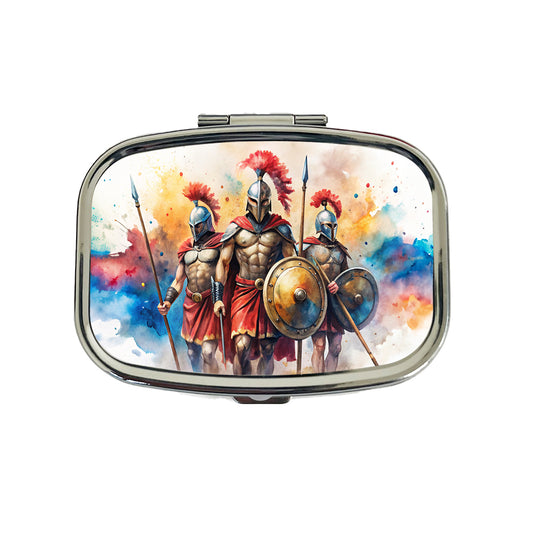 Greek Warriors Spartans Watercolor Travel Pill Box Case