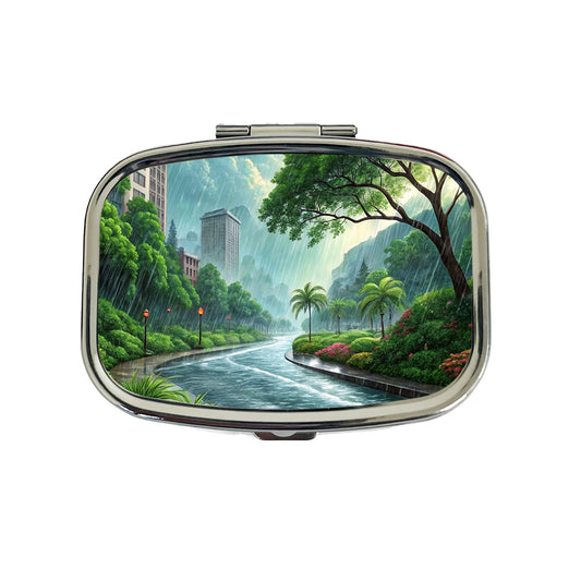 Heavy Monsoon Rain Storm City Landscape Travel Pill Box Case