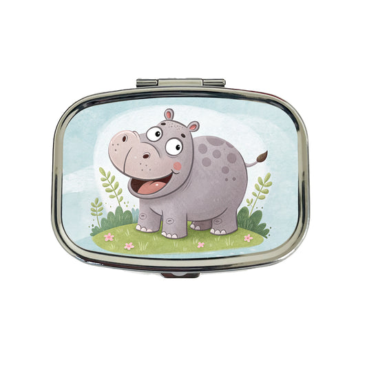 Hippo Children's Illustration Style Travel Pill Box Case