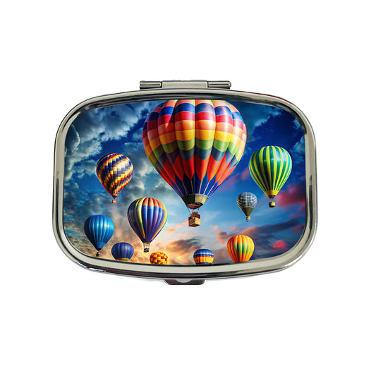 Hot Air Balloons Against a Cloud Covered Deep Blue Sky Travel Pill Box Case
