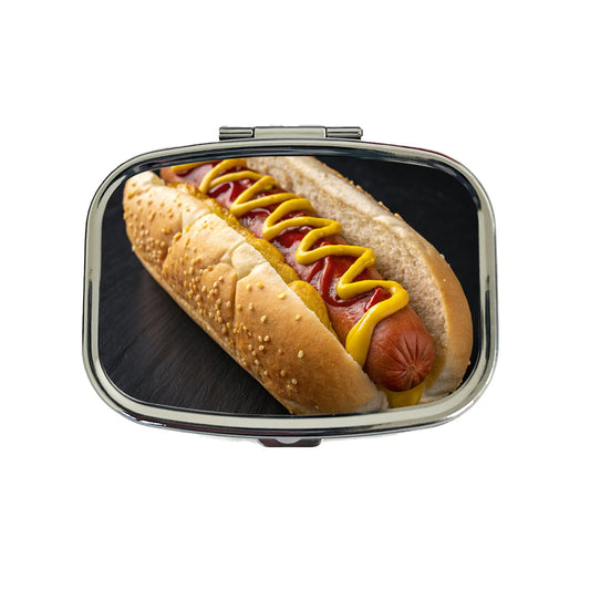 Hot Dog In Bun With Mustard and Ketchup Travel Pill Box Case