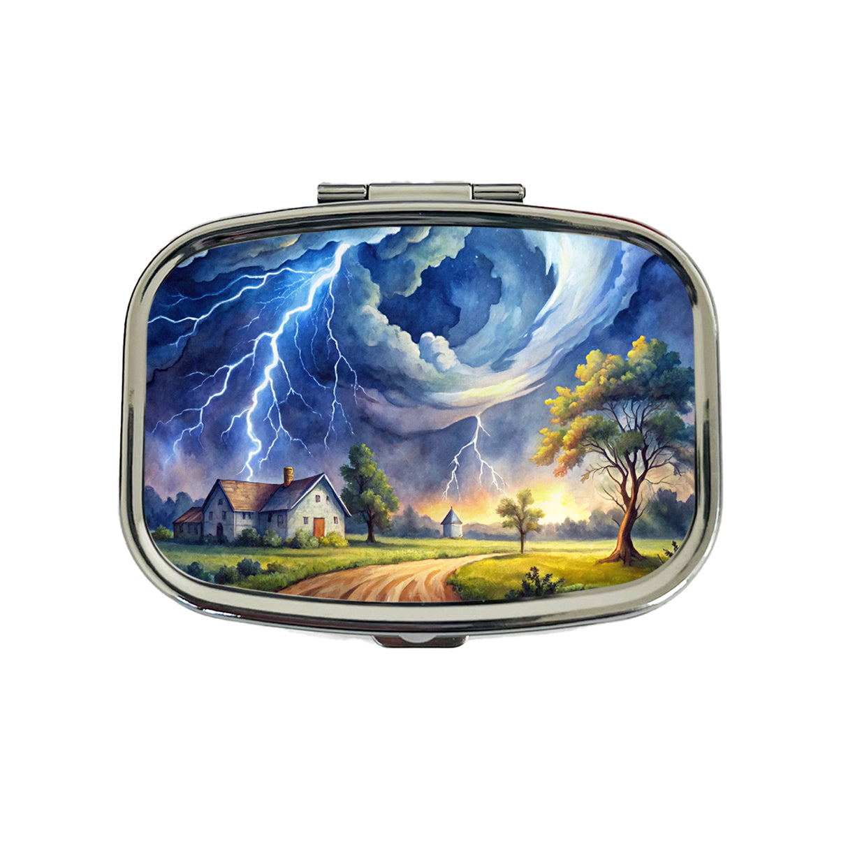 Hurricane and Lightning At Night in the Country Watercolor Travel Pill Box Case