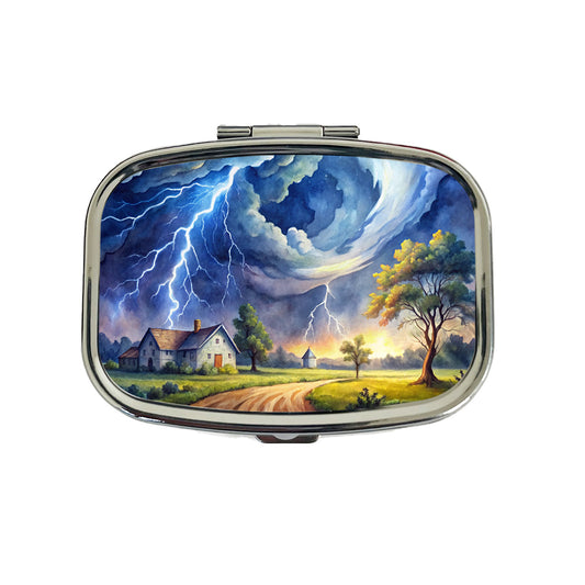 Hurricane and Lightning At Night in the Country Watercolor Travel Pill Box Case
