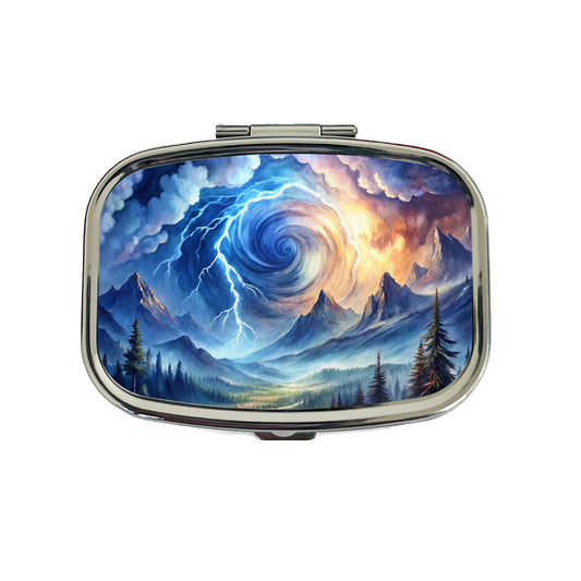 Hurricane and Lightning At Night in the Mountains Watercolor Travel Pill Box Case