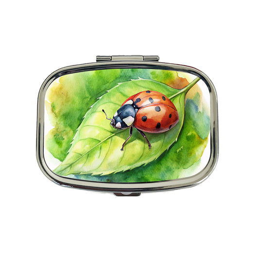 Ladybug On Leaf Watercolor Travel Pill Box Case