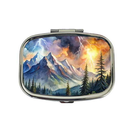 Lighting In The Mountains Watercolor Travel Pill Box Case