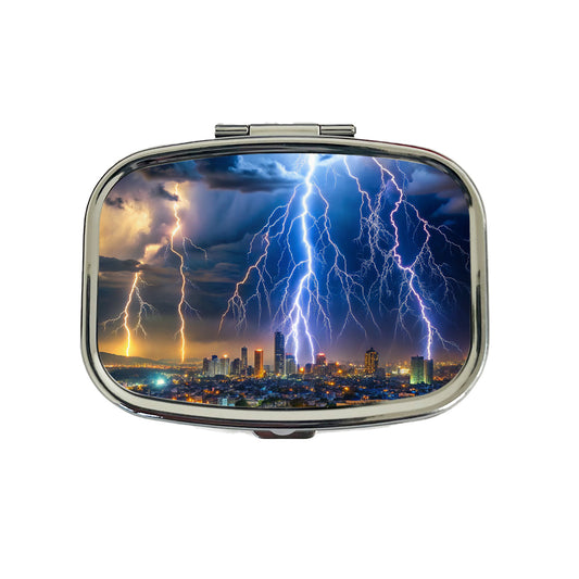 Lighting Strikes Over City At Night Travel Pill Box Case