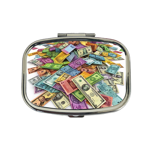 Lots of Colorful Money Monetary Bills Travel Pill Box Case