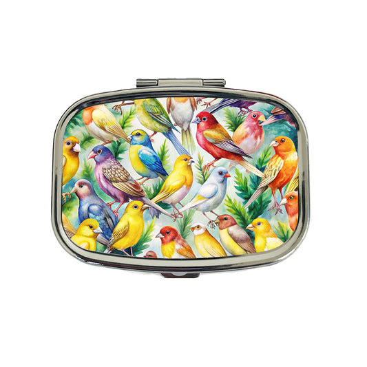 Many Colorful Canary Birds Watercolor Travel Pill Box Case