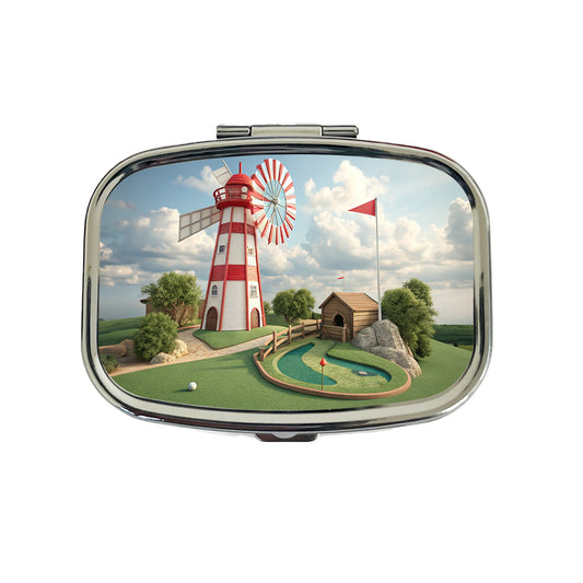 Miniature Golf Course Windmill Travel Pill Box Case