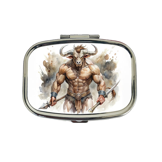 Minotaur Greek Mythology Watercolor Travel Pill Box Case