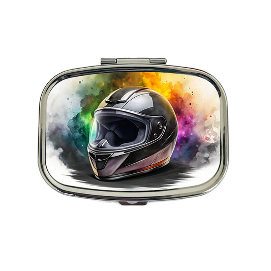 Motorcycle Racing Riding Helmet Watercolor Travel Pill Box Case