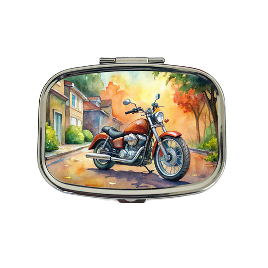 Motorcycle Watercolor Scene Travel Pill Box Case