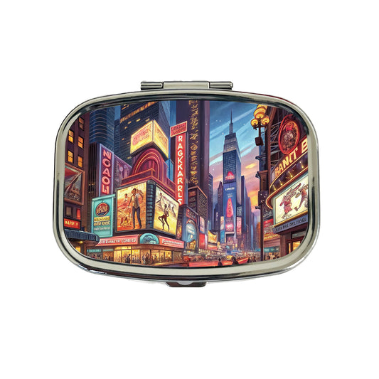 Neon Lights of City Center at Night Travel Pill Box Case