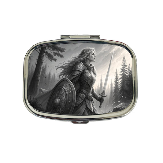 Nordic Viking Fantasy Woman Warrior Black And White Travel Pill Box Case