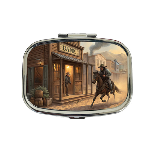 Old West Bank Robbery Western Travel Pill Box Case