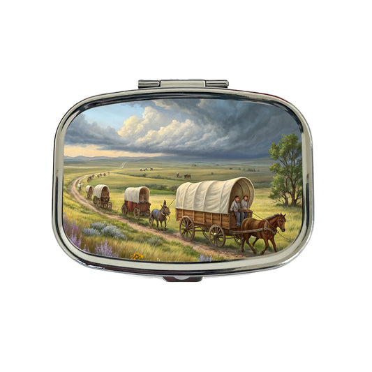 Old West Covered Wagons Crossing The Prairie Western Travel Pill Box Case