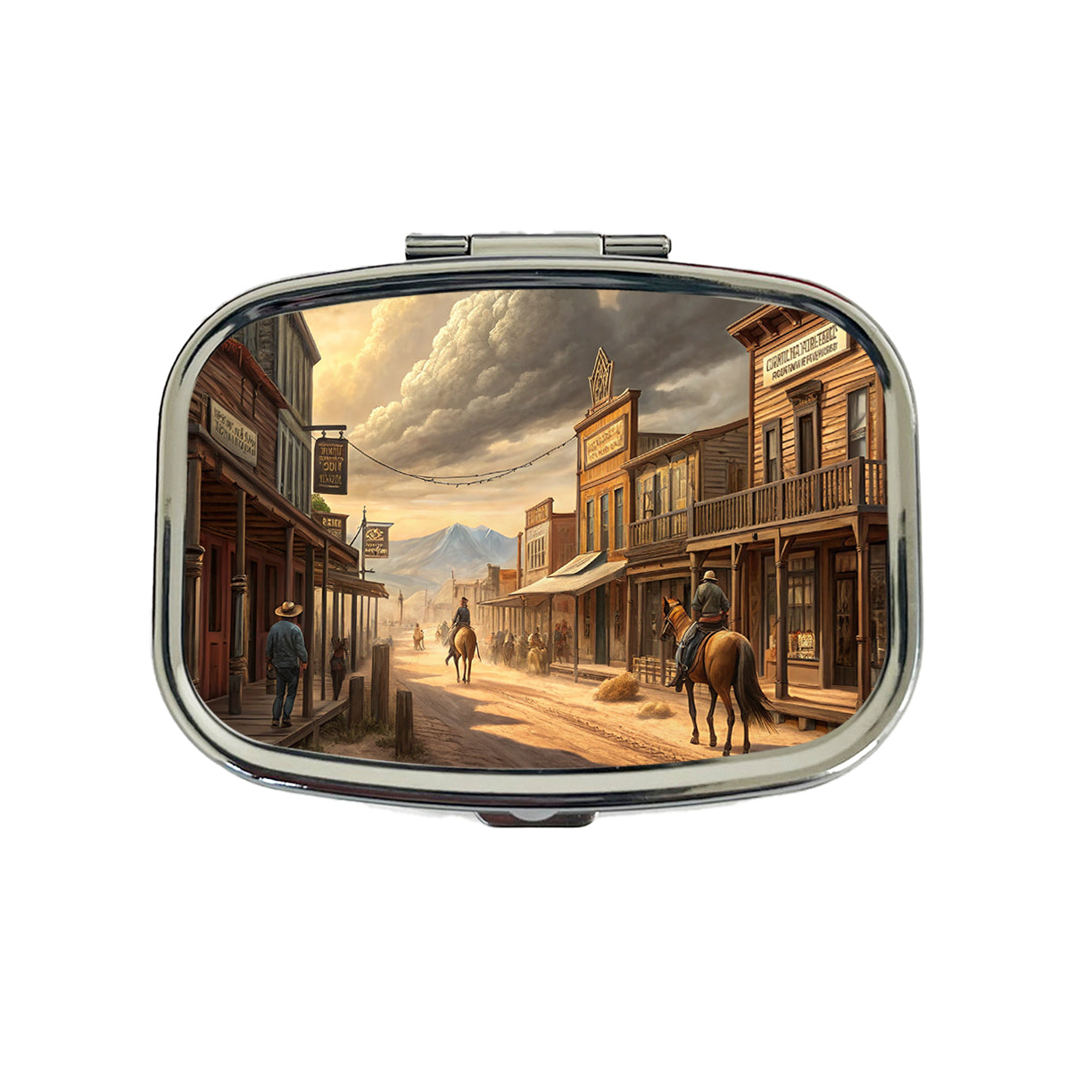 Old West Frontier Town Western Americana Travel Pill Box Case